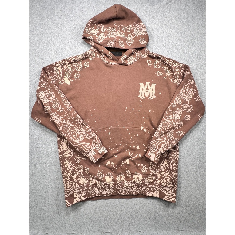 Amiri Style Replica Brown Paisley Bleach Splatter Pullover Hoodie Mens Large